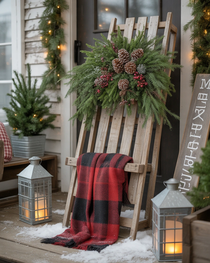 Farmhouse Christmas Sled with Buffalo Plaid