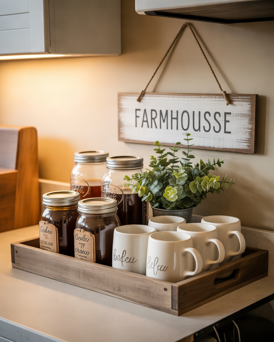 Farmhouse-Dollar-Tree-Coffee-Bar-With-Rustic-Touches