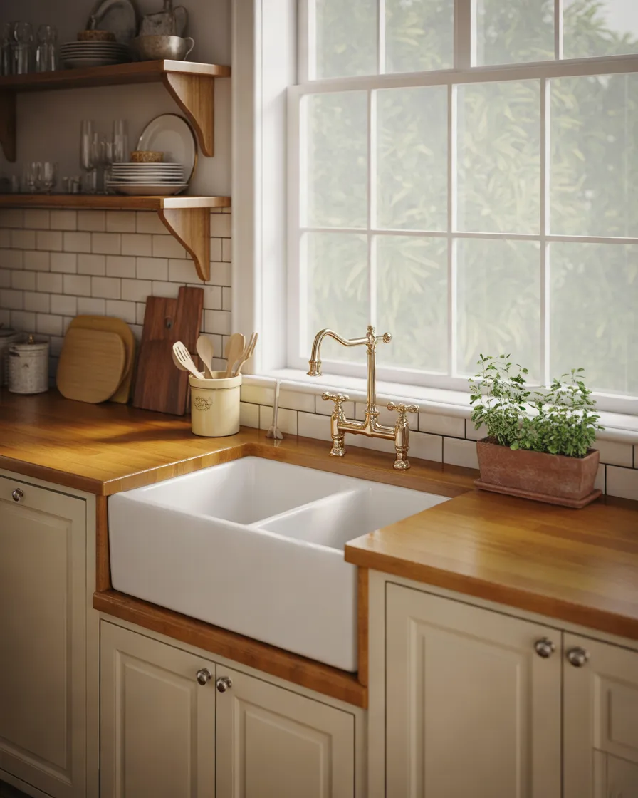 Farmhouse-Sink-with-Butcher-Block-Countertops