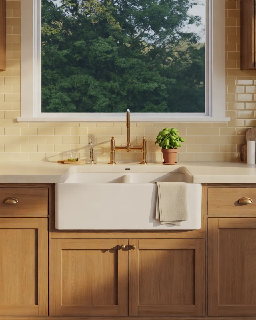Farmhouse-Sink-with-Natural-Wood-Cabinets