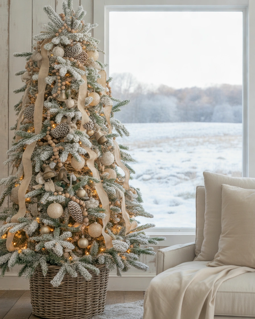 Flocked Farmhouse Christmas Tree