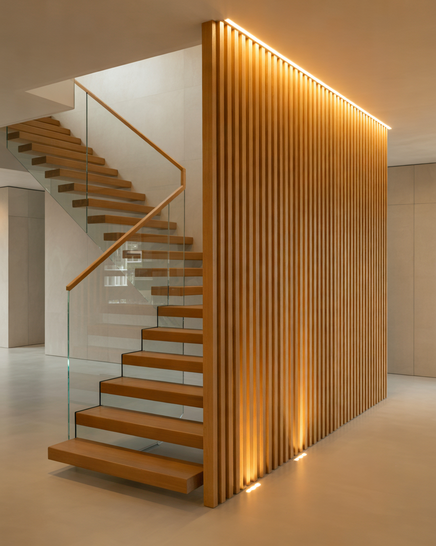 Fluted-Wall-Panel-Design-for-a-Contemporary-Staircase