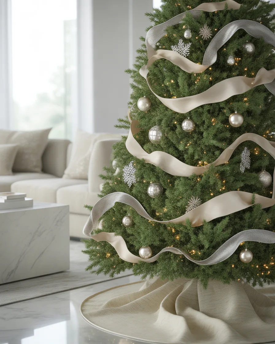 Give-Your-Tree-a-Winter-Wonderland-Look-With-White-and-Silver-Ribbon