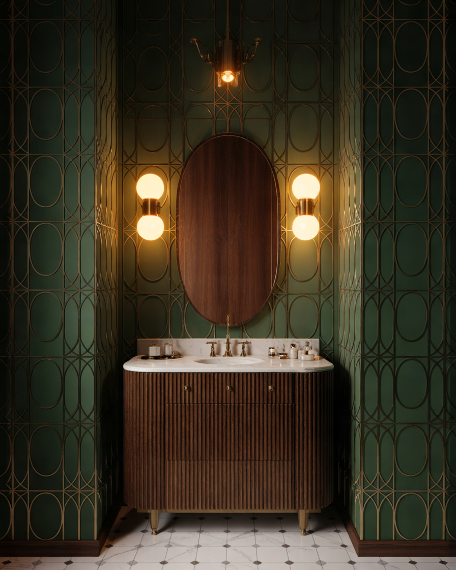 Green-and-Gold-Art-Deco-Bathroom-Wallpaper