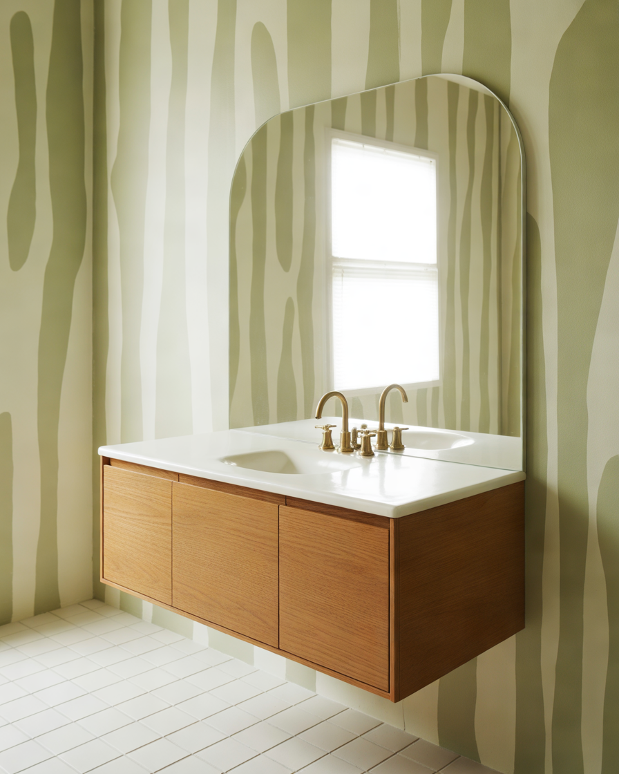 Green-and-White-Abstract-Bathroom-Wallpaper