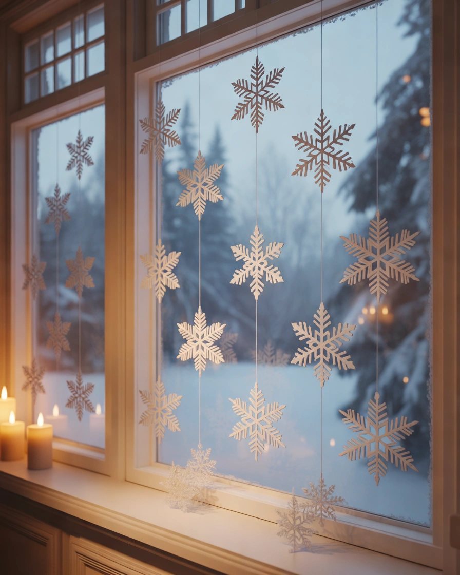 Hang Snowflakes From the Top of the Window