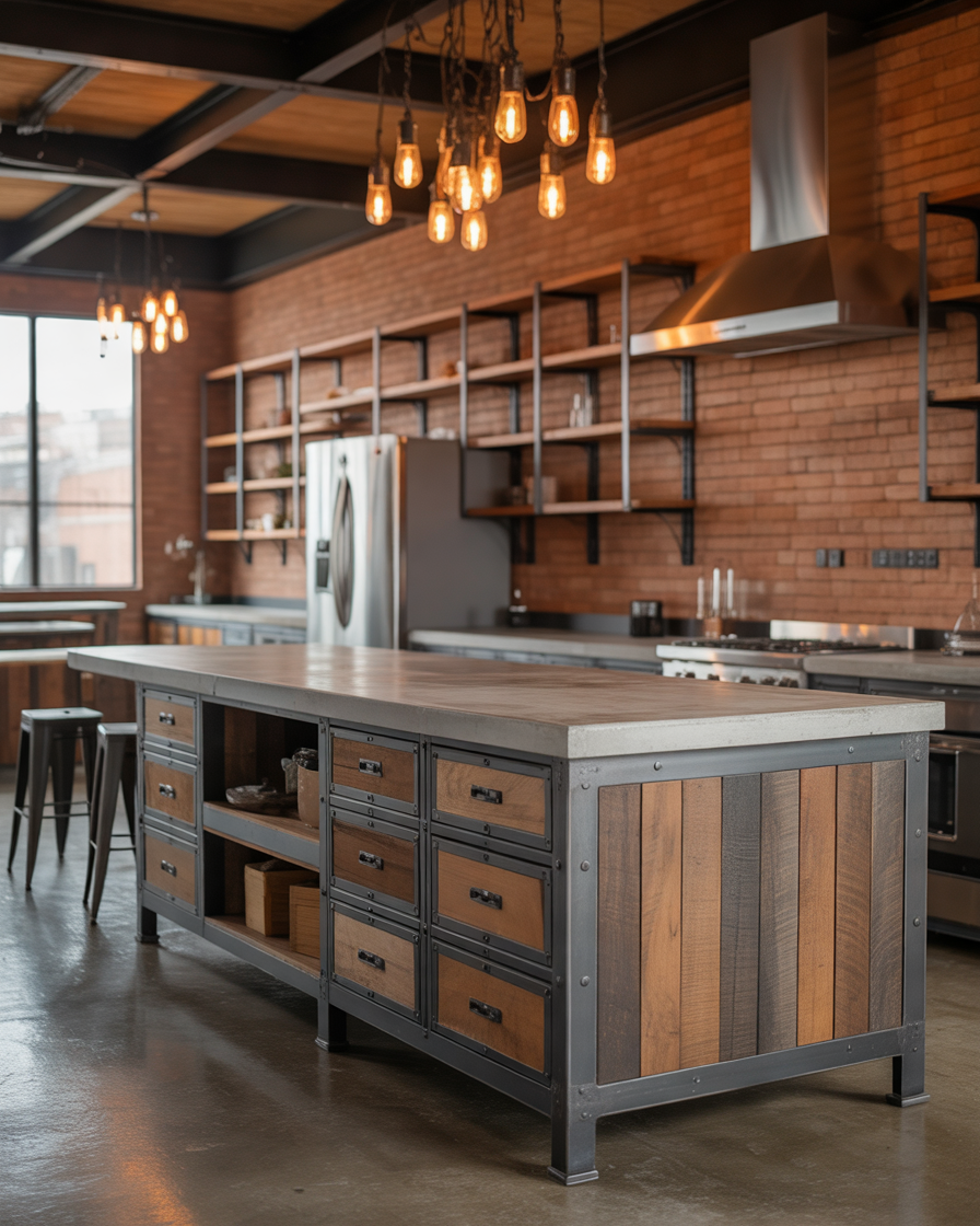 Industrial-Open-Kitchen-Design-With-Metal-and-Wood-Island-Details
