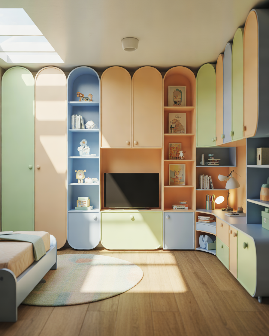 Kids-Bedroom-Wardrobe-With-TV-Design