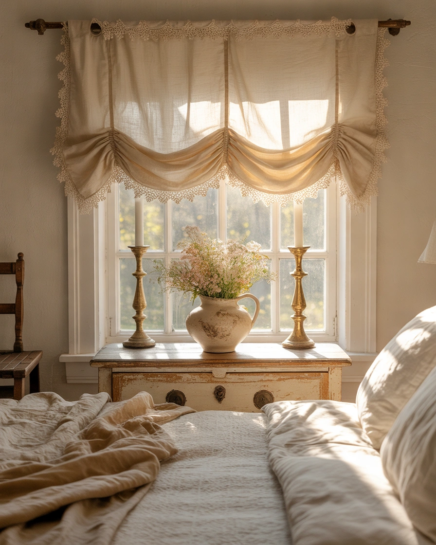 Lace and Linen Layered Valance