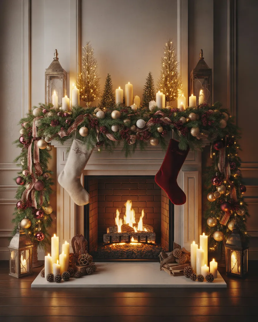 Luxurious-Christmas-Fireplace-With-Layered-Decor