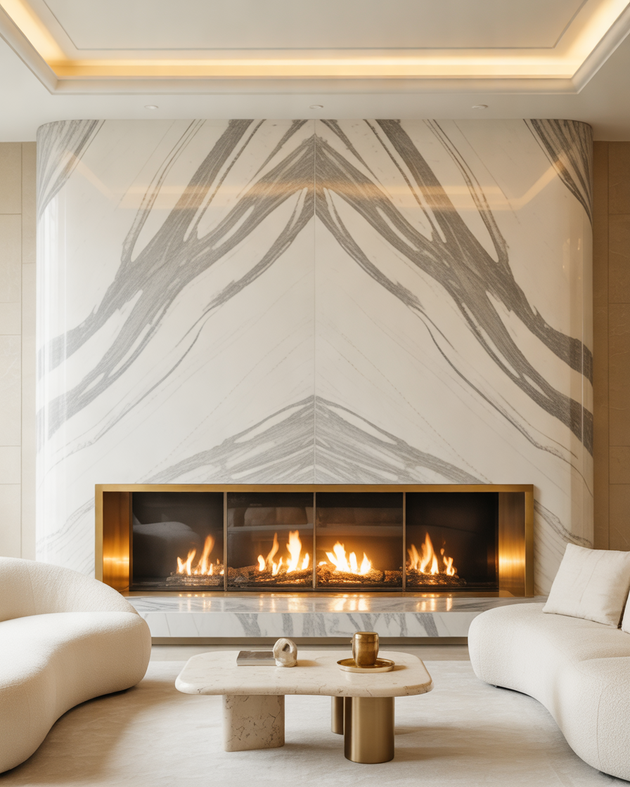 Luxurious-Marble-3-Sided-Fireplace-Feature-Wall