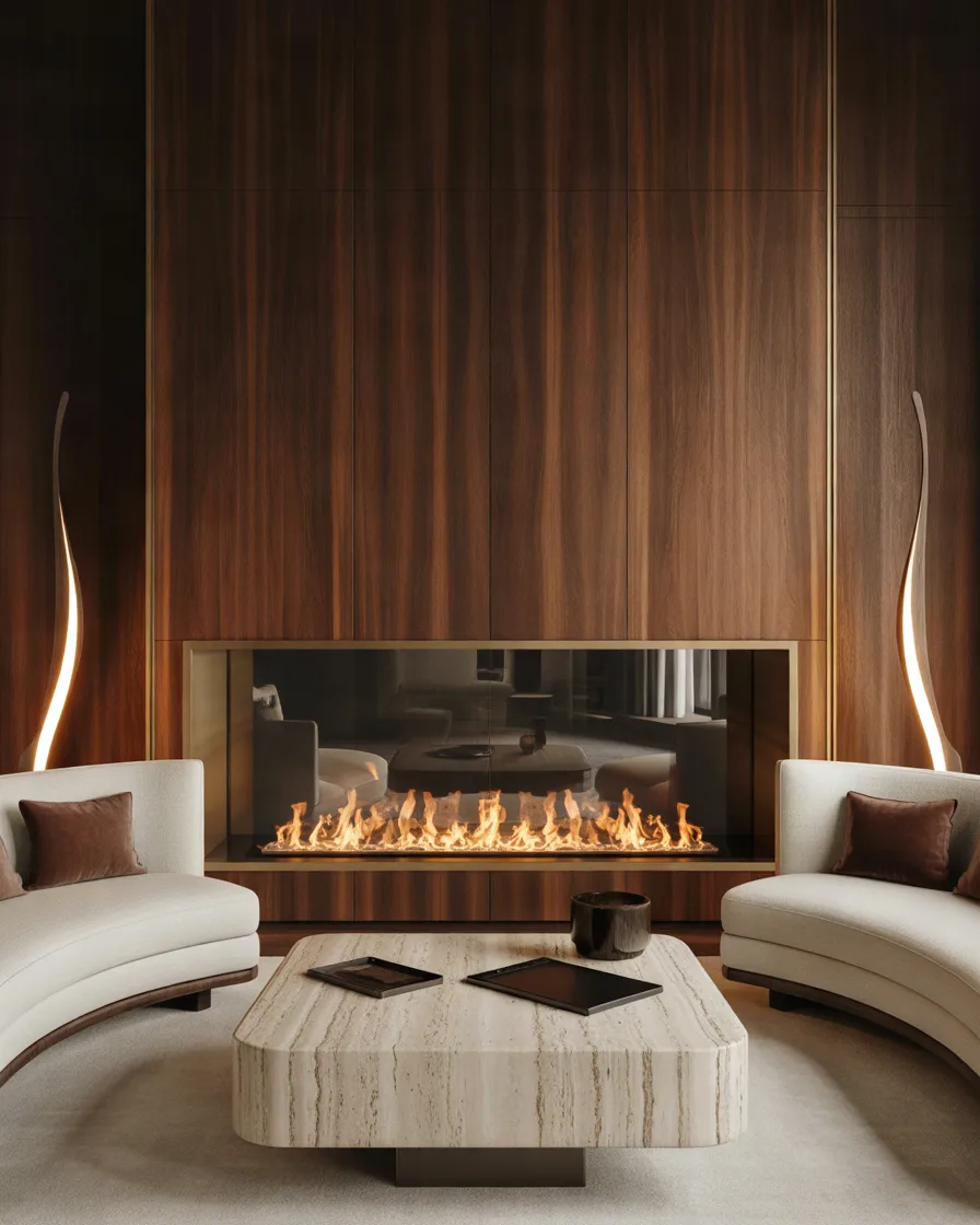 Luxury-Hotel-Inspired-Fireplace-with-Dark-Wood-and-Brass-Accents