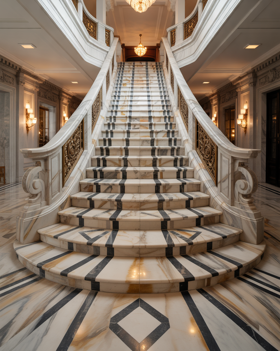 Luxury-Patterned-Marble-Staircase-Design
