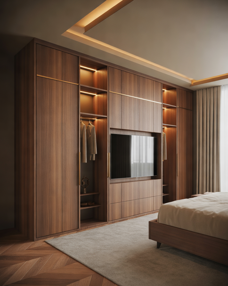 Luxury-Walk-In-Style-Wardrobe-Wall-With-Hidden-TV