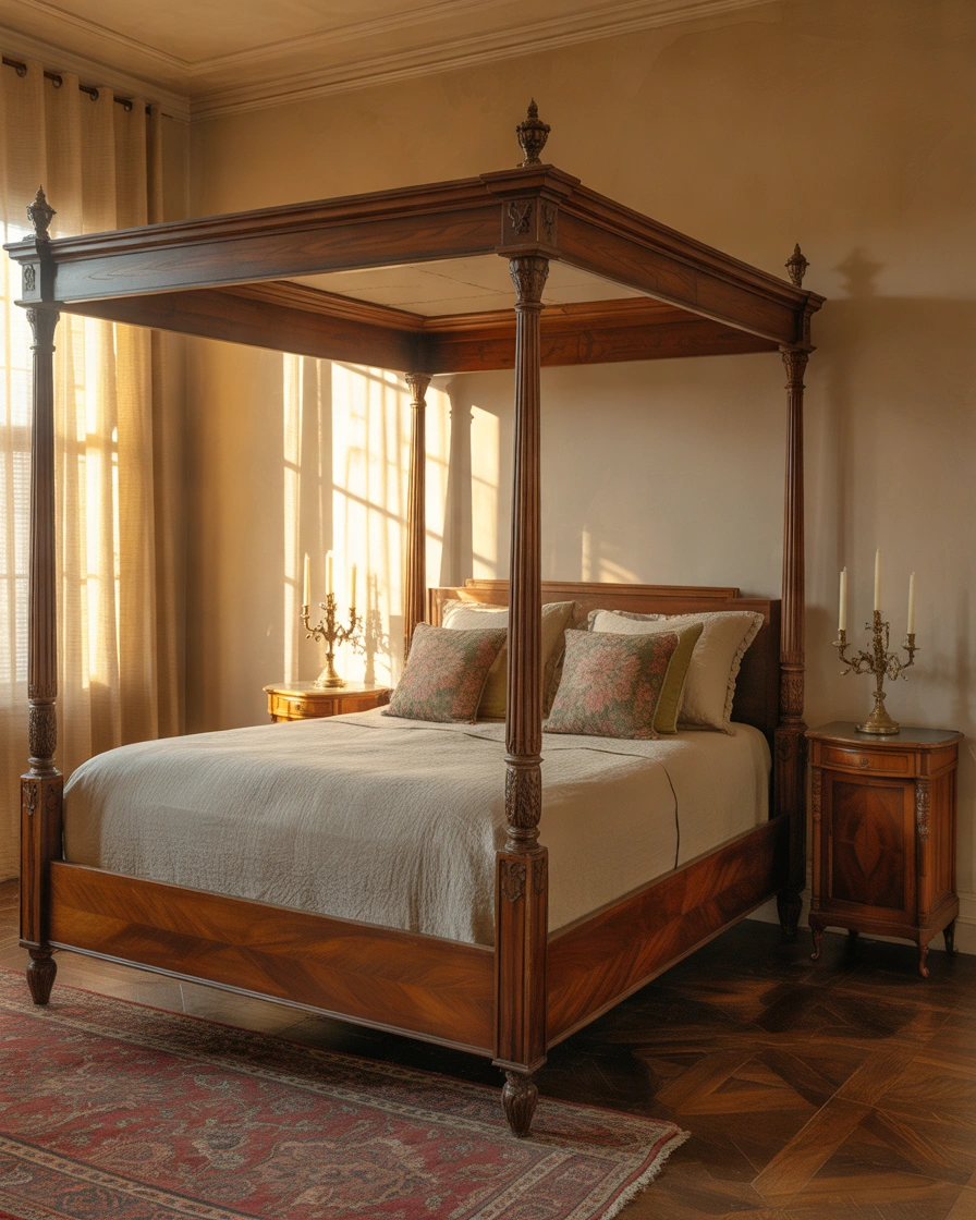 Make an Antique Wooden Bed the Centerpiece
