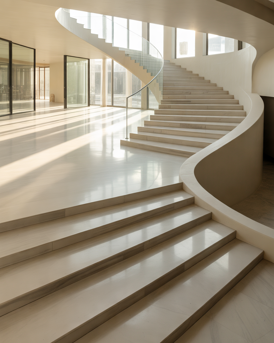 Marble-Staircase-with-Glass-Railing-Design