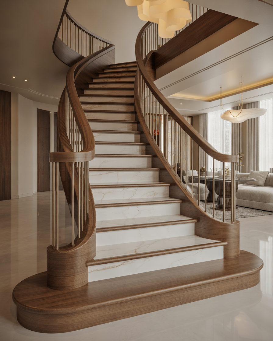 Marble-Stairs-with-Wooden-Combination-Design