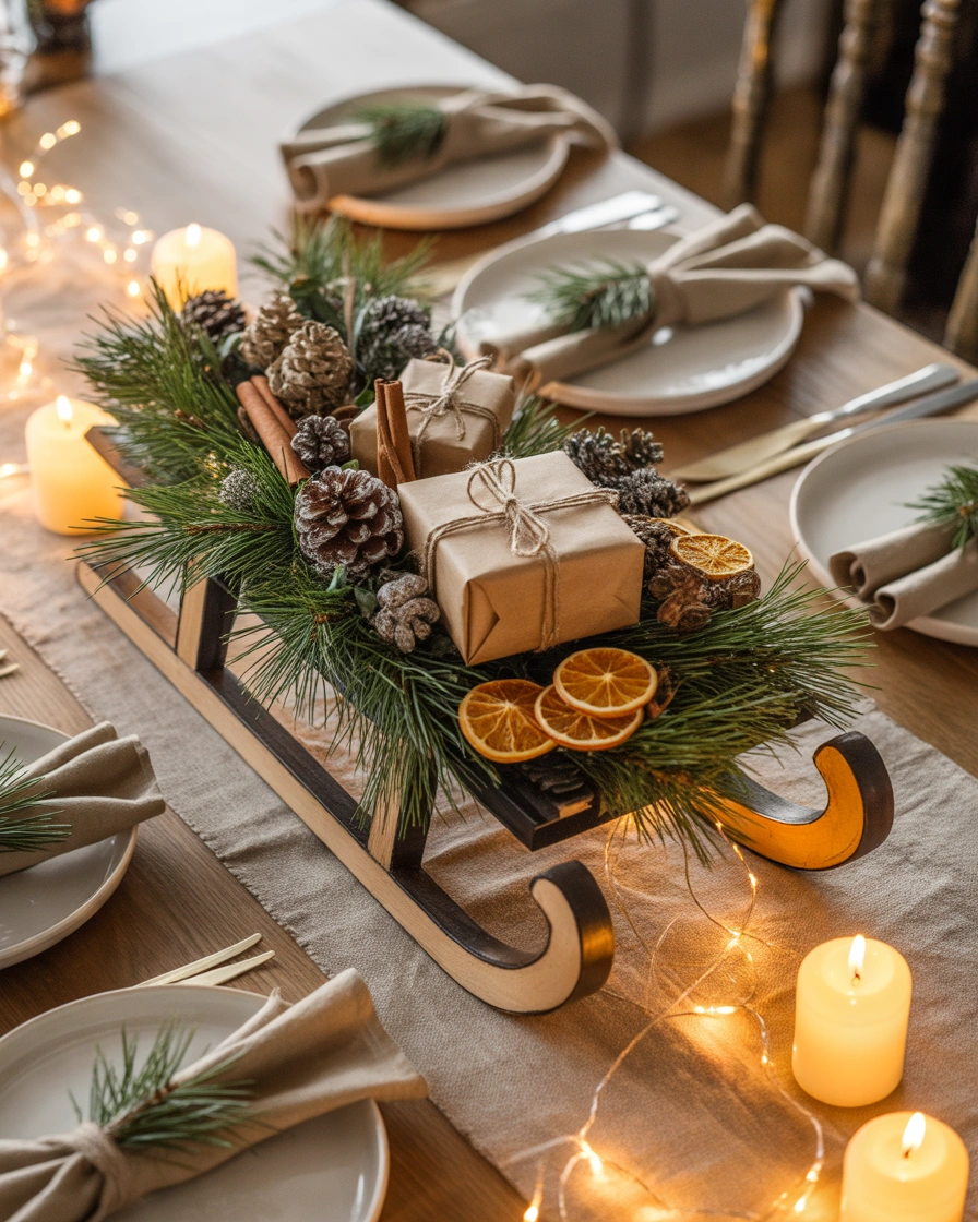 Mini Christmas Sled Table Centerpiece