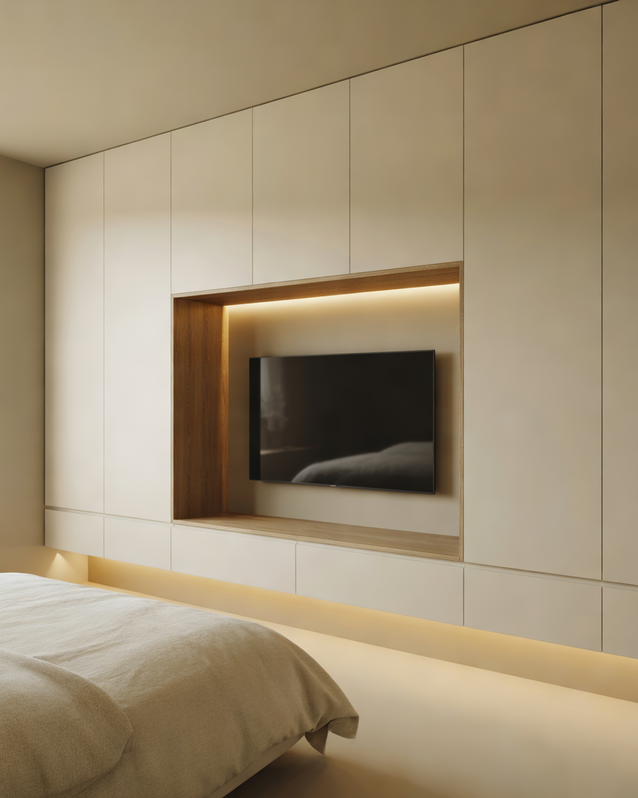 Minimal-White-Wardrobe-With-Floating-TV-Unit