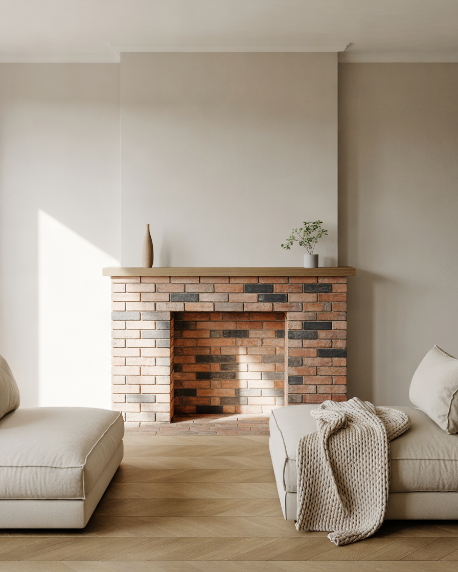 Minimalist-Brick-Fireplace-With-Simple-Decor-for-a-Peaceful-Home