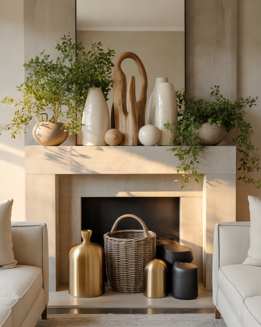 Mix-Different-Textures-for-a-Designer-Fireplace-Mantel-Look
