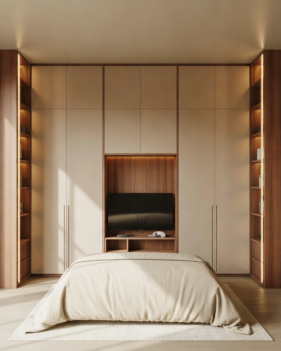 Modern-Built-In-Wardrobe-With-Center-TV-Unit