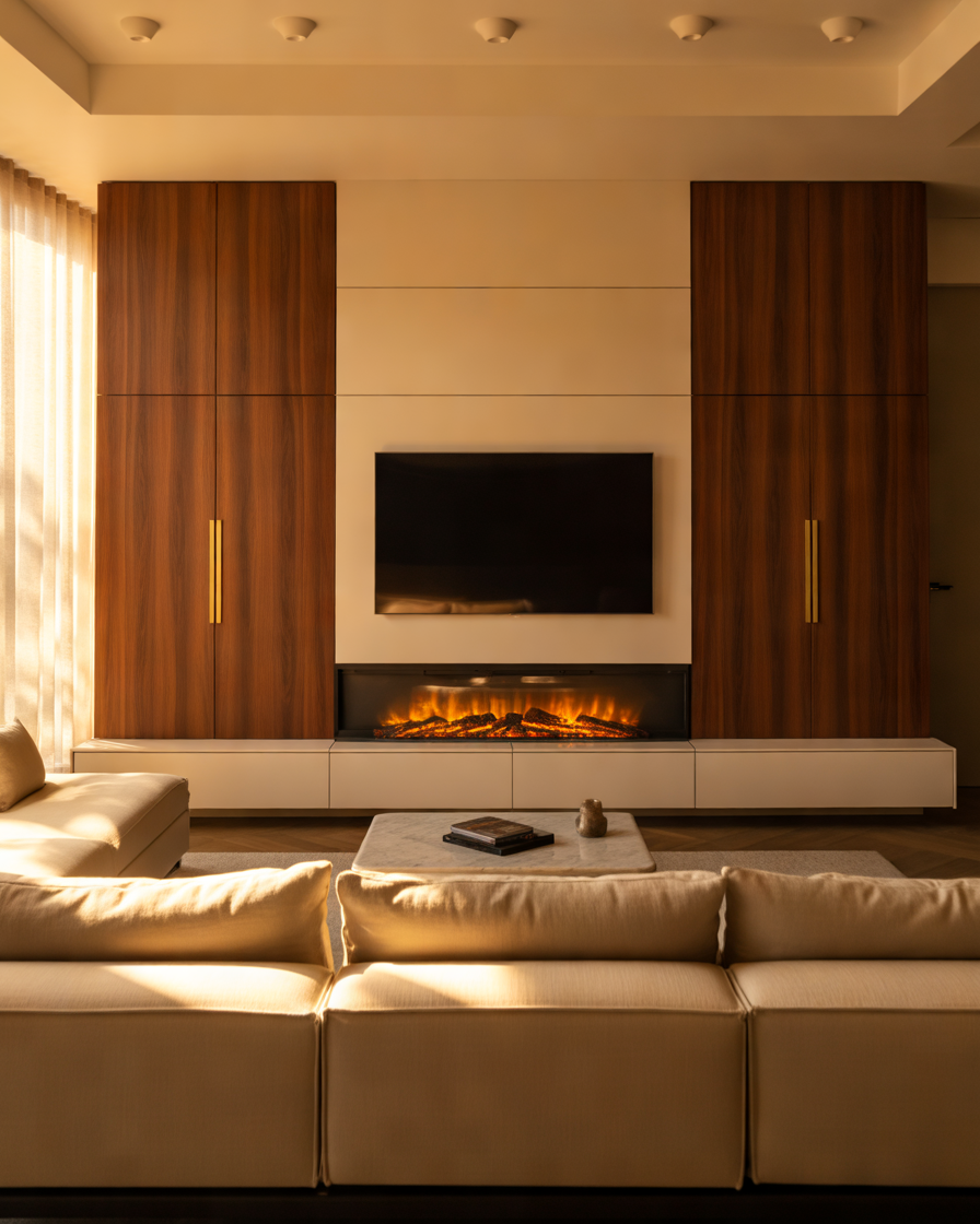 Modern-Electric-Fireplace-With-Floating-TV-Wall-Design