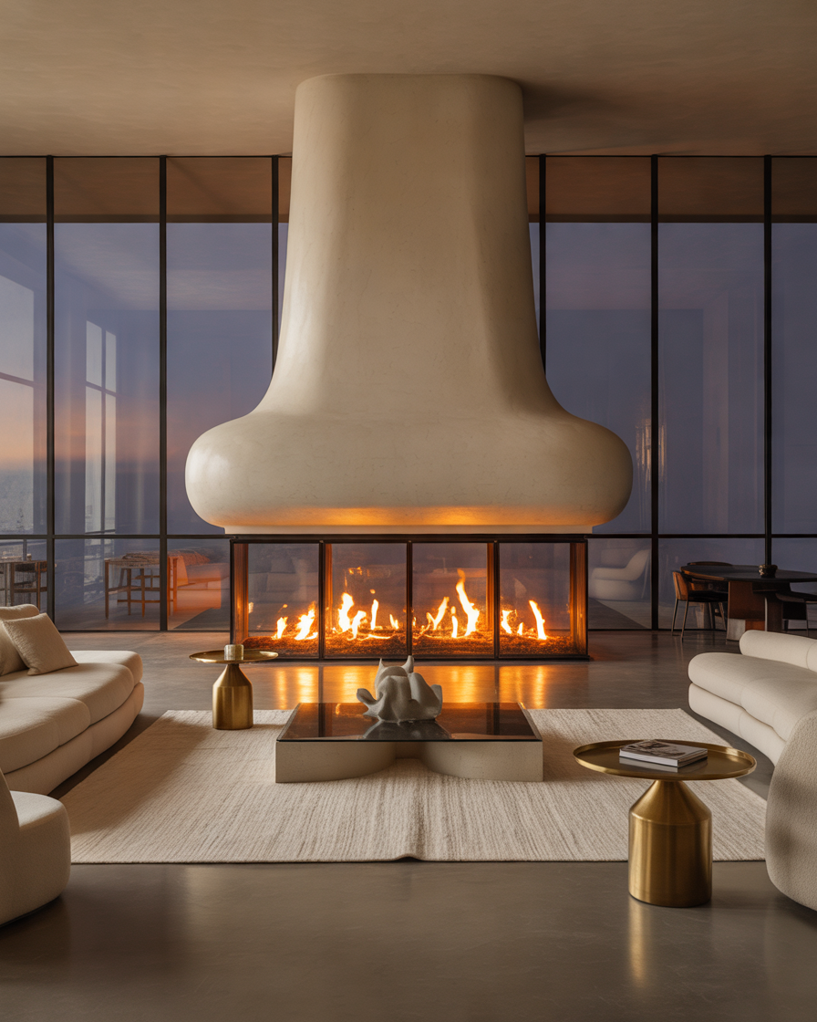 Modern-Living-Room-with-a-Floor-to-Ceiling-3-Sided-Fireplace