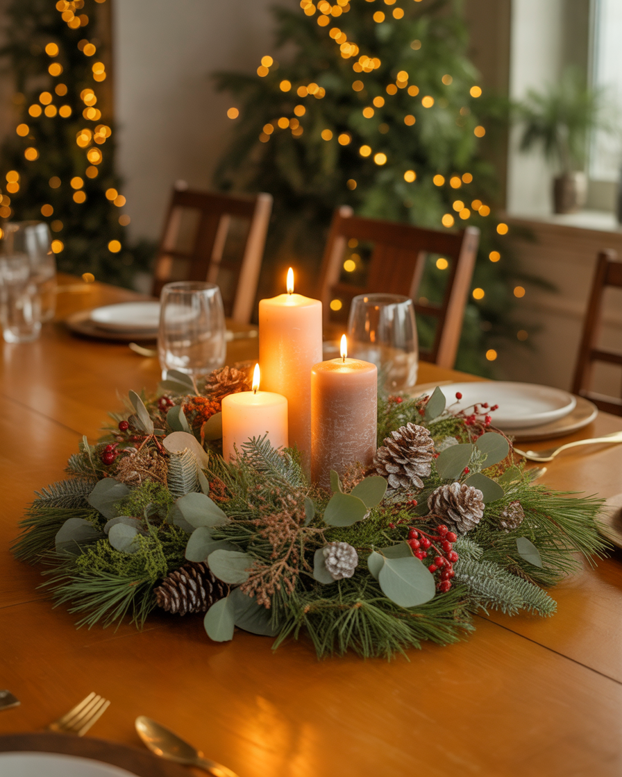 Natural-Greenery-Christmas-Table-Centerpiece