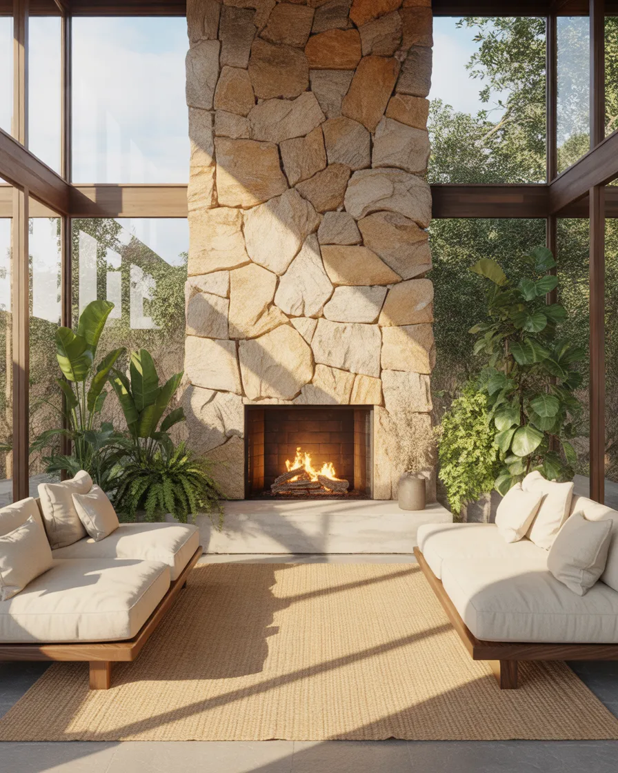 Natural-Stone-Fireplace-With-Modern-Styling