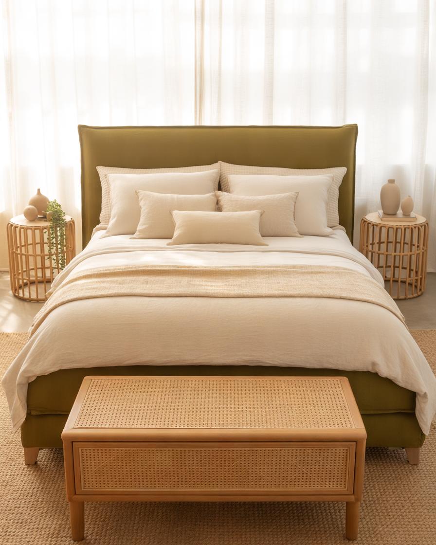 Olive-Green-and-Rattan-Bedroom-Furniture