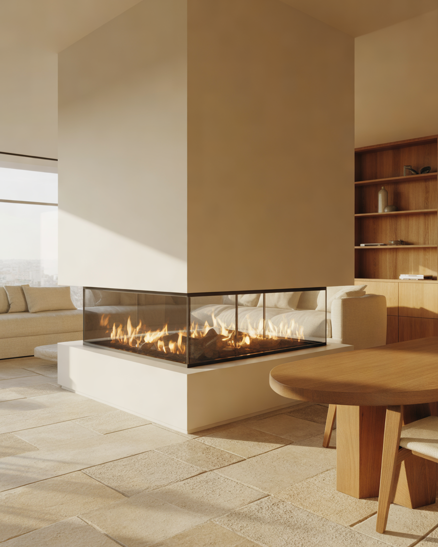 Open-Concept-Room-Divider-with-a-Three-Sided-Fireplace