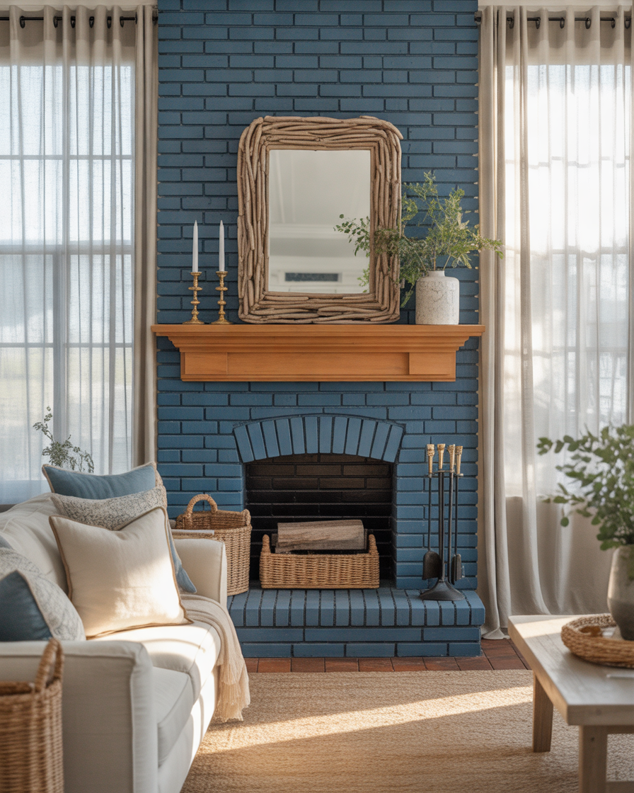 Painted-Blue-Brick-Fireplace-for-a-Creative-and-Unexpected-Look