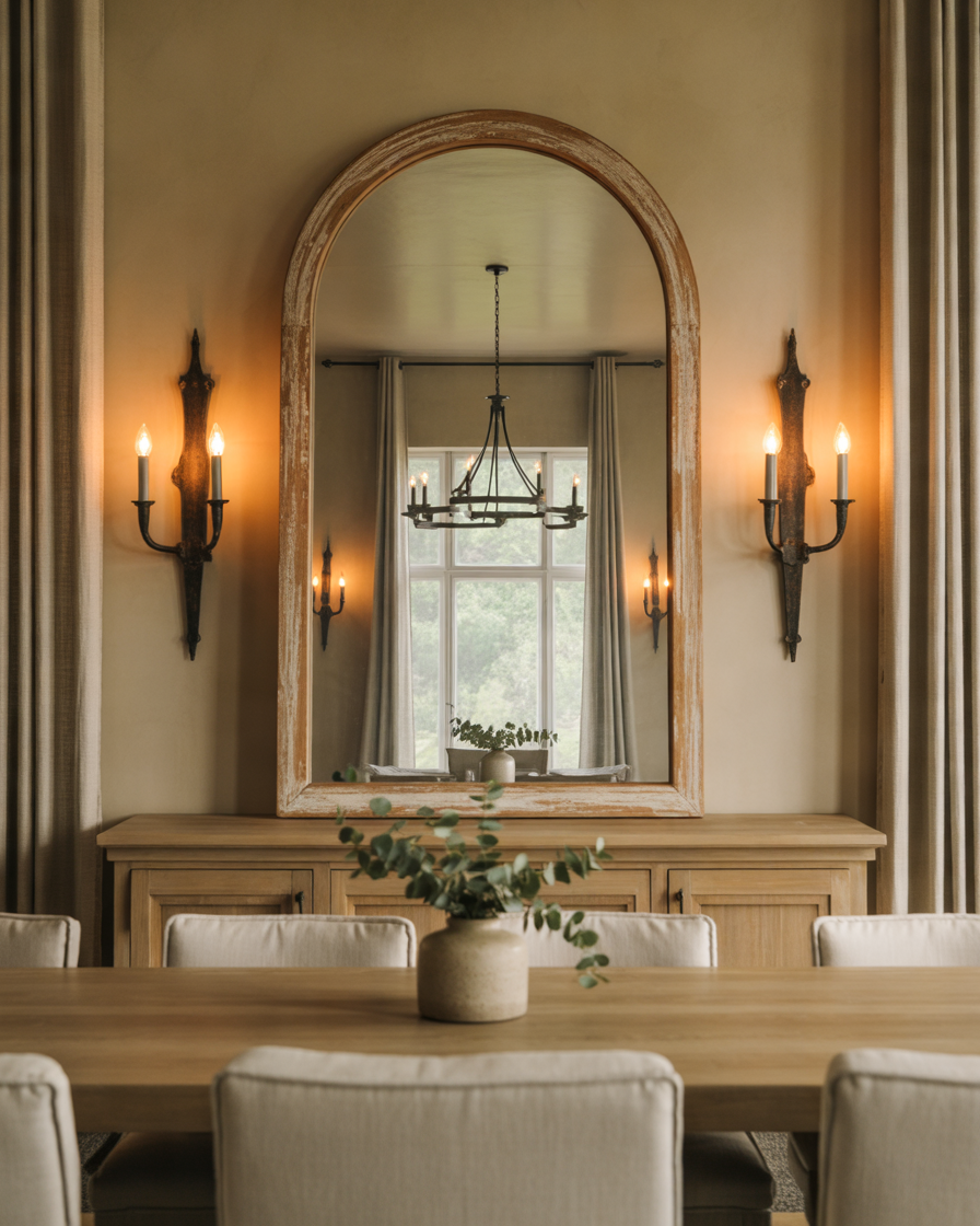 Pair-a-Rustic-Mirror-with-Vintage-Wall-Sconces