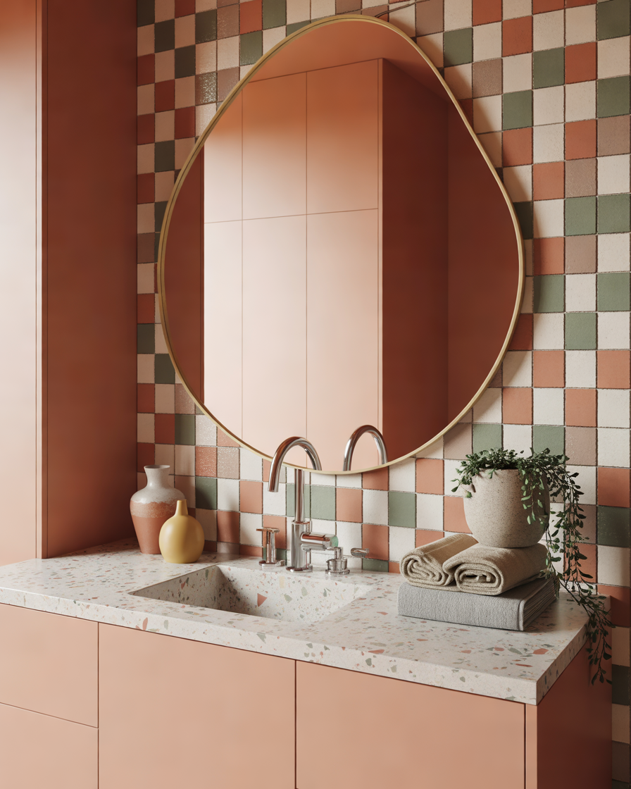 Pink-Vanity-With-Terrazzo-Countertop-for-a-Trendy-Look