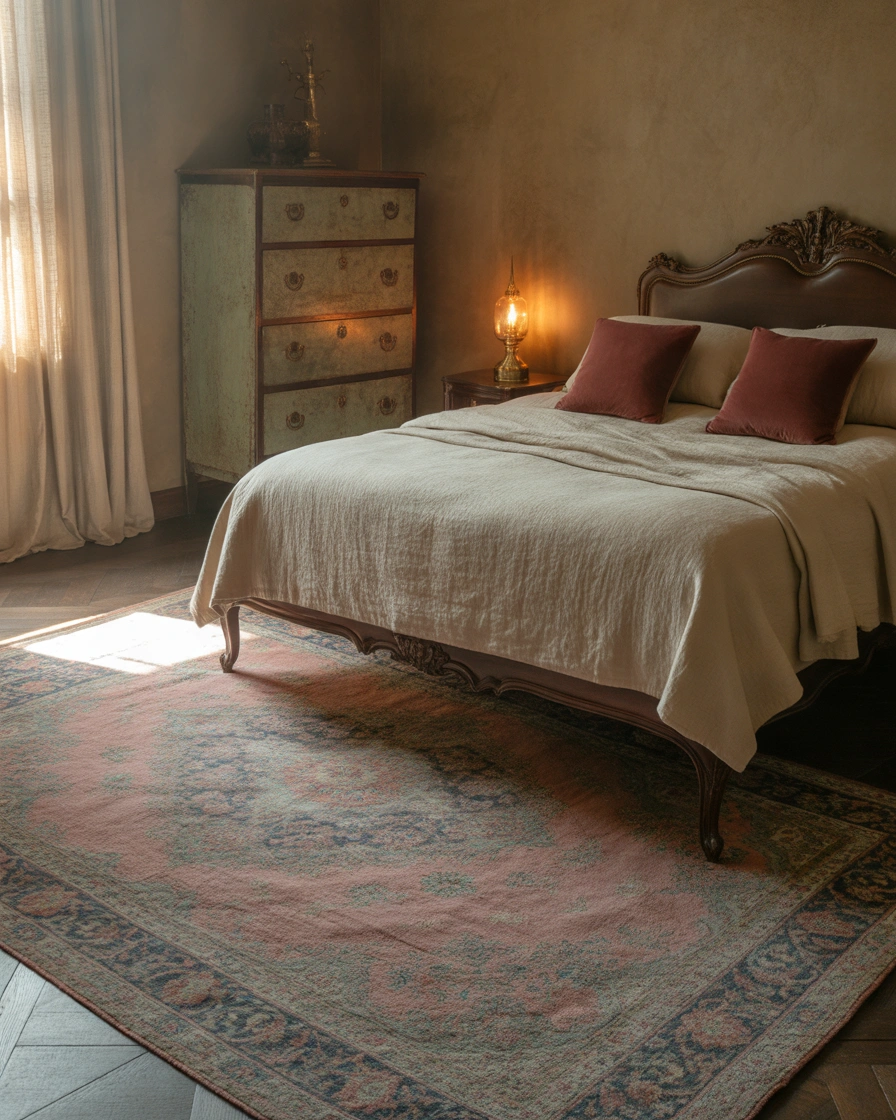 Place a Vintage Rug Under the Bed