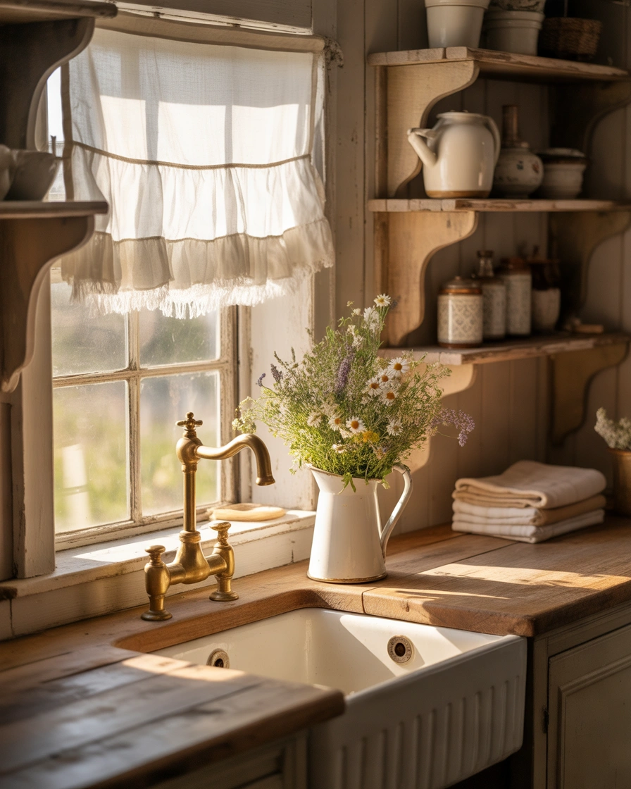 Ruffled White Farmhouse Valance