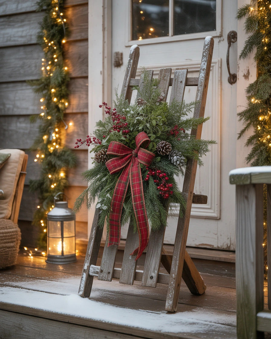Rustic Christmas Sled Decoration with Pine Greenery