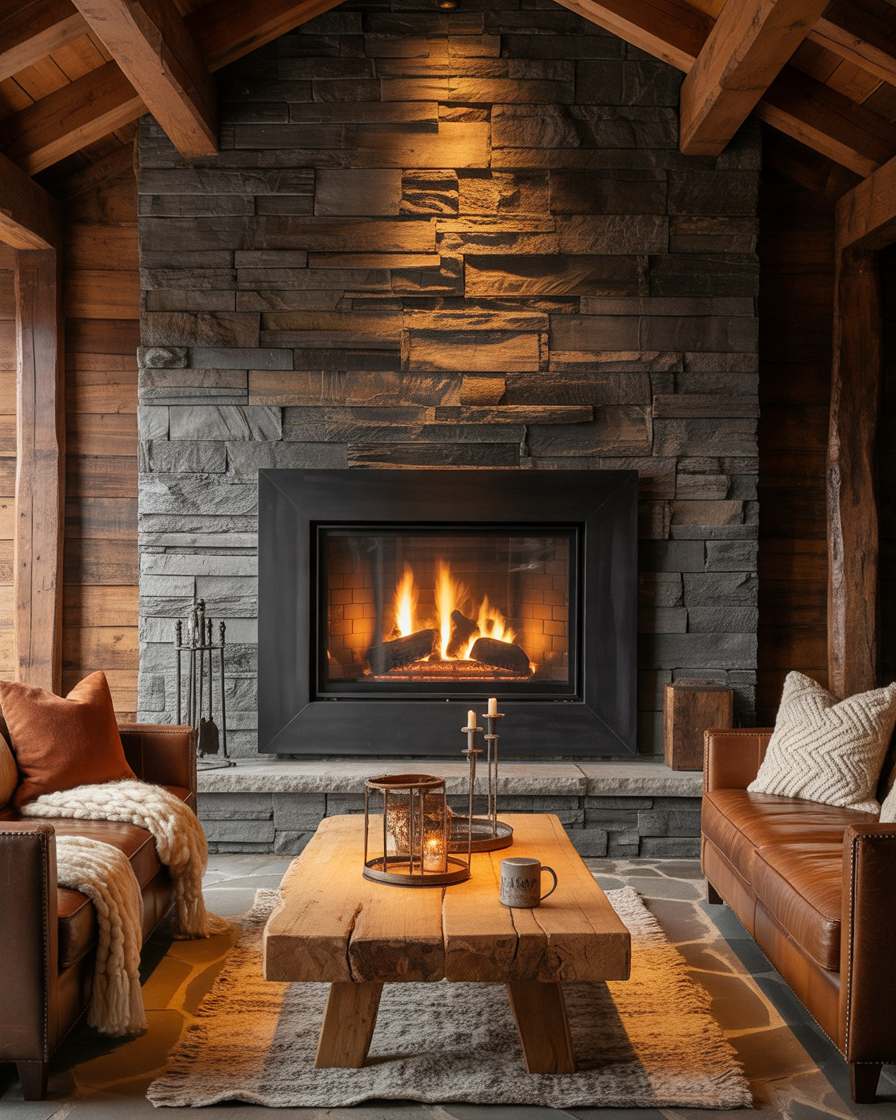 Rustic-Stone-Fireplace-with-a-Modern-Three-Sided-Insert