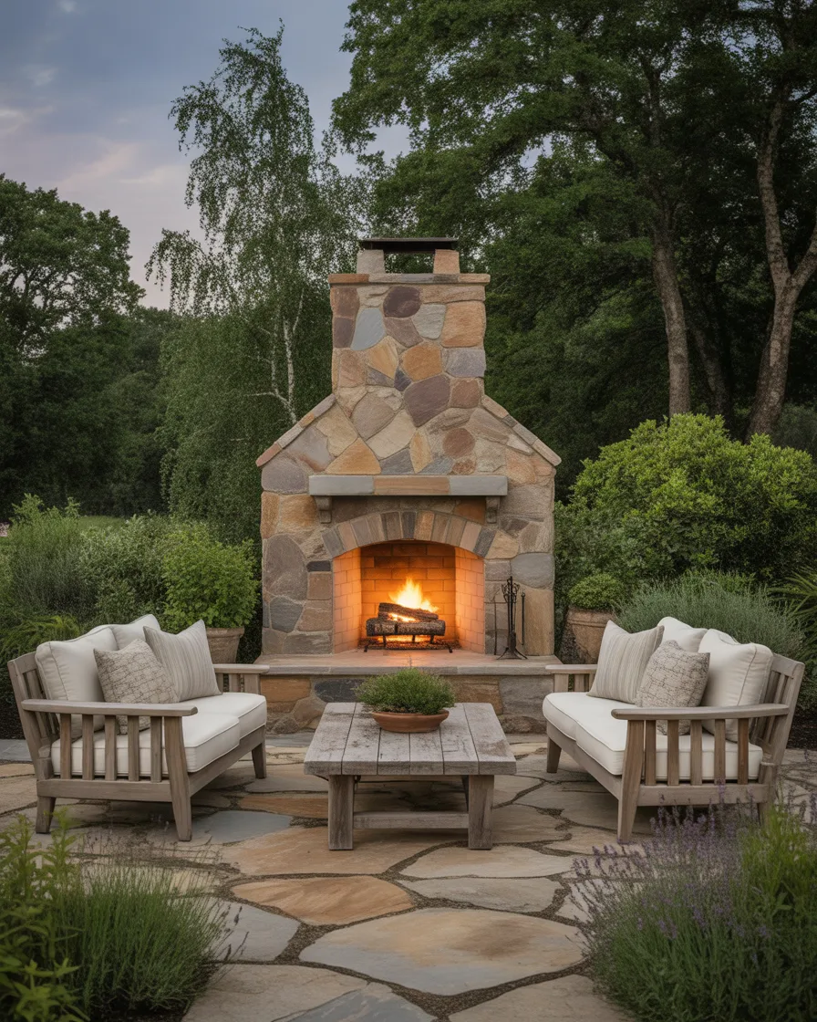 Rustic-Stone-Outdoor-Fireplace