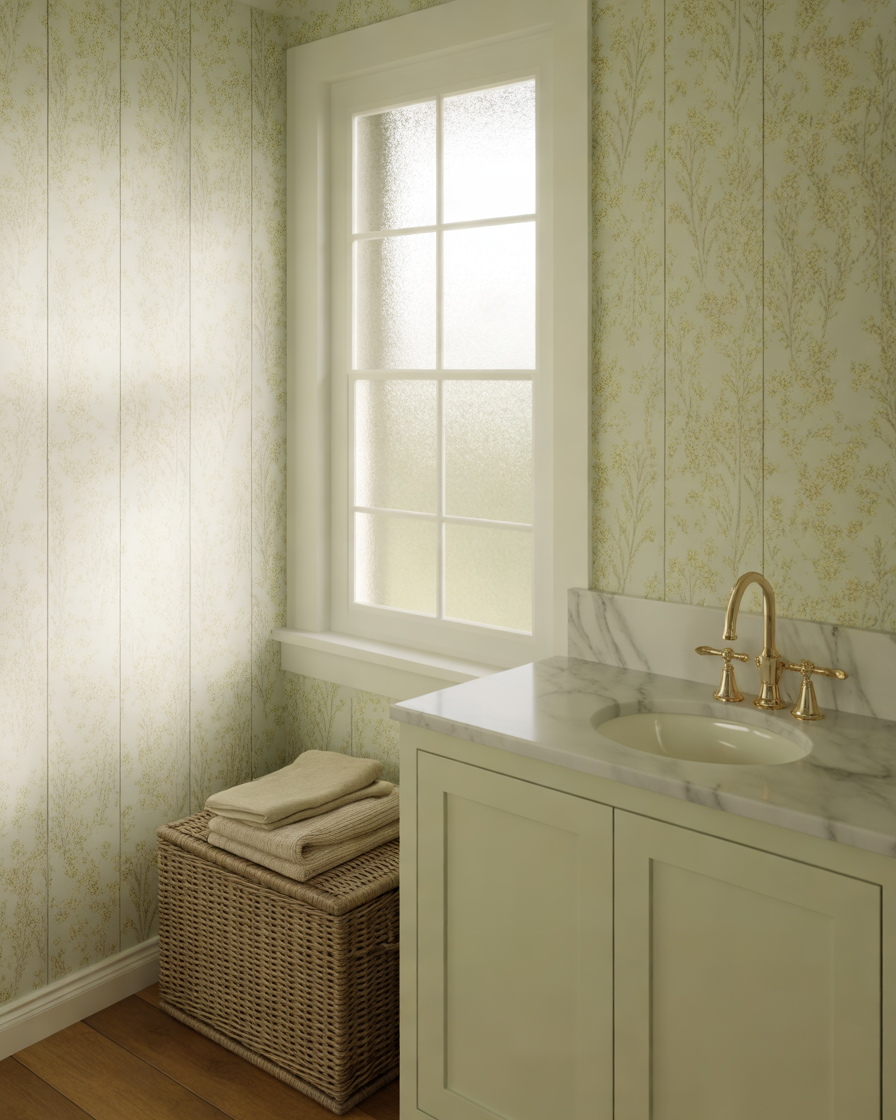 Sage-Green-Floral-Bathroom-Wallpaper