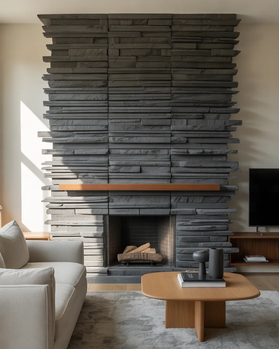 Stacked-Stone-Fireplace-for-Contemporary-Texture