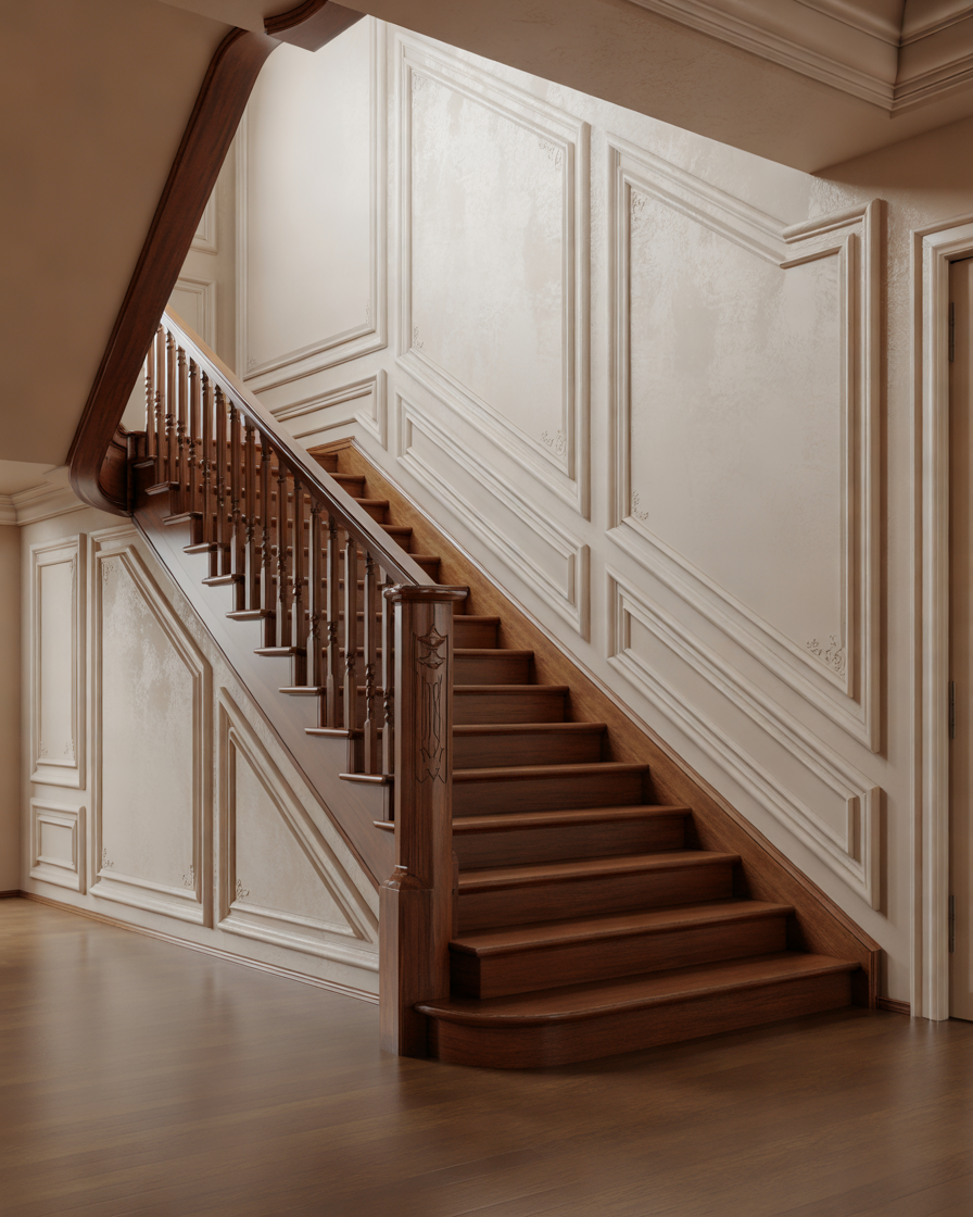 Stair-Side-Wall-With-Wall-Molding-and-Classic-Details