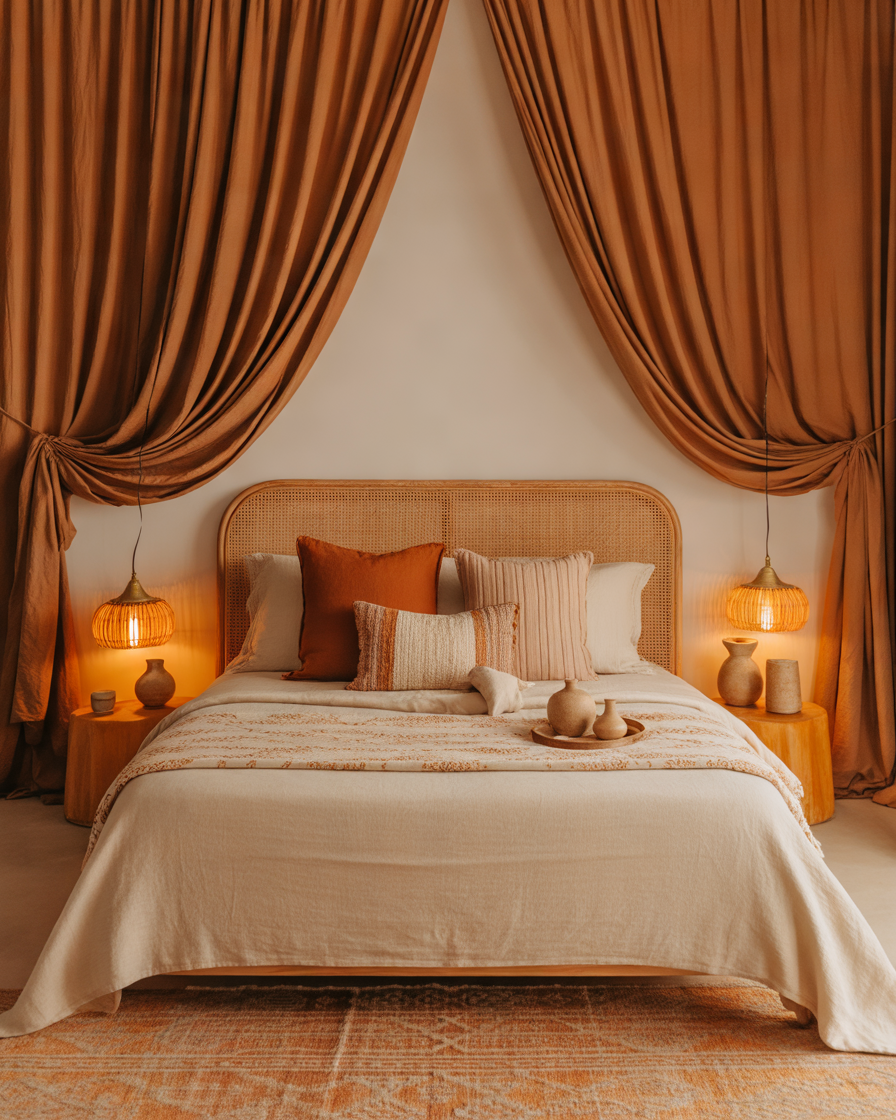 Terracotta-Blackout-Curtains-for-a-Warm-Bohemian-Bedroom