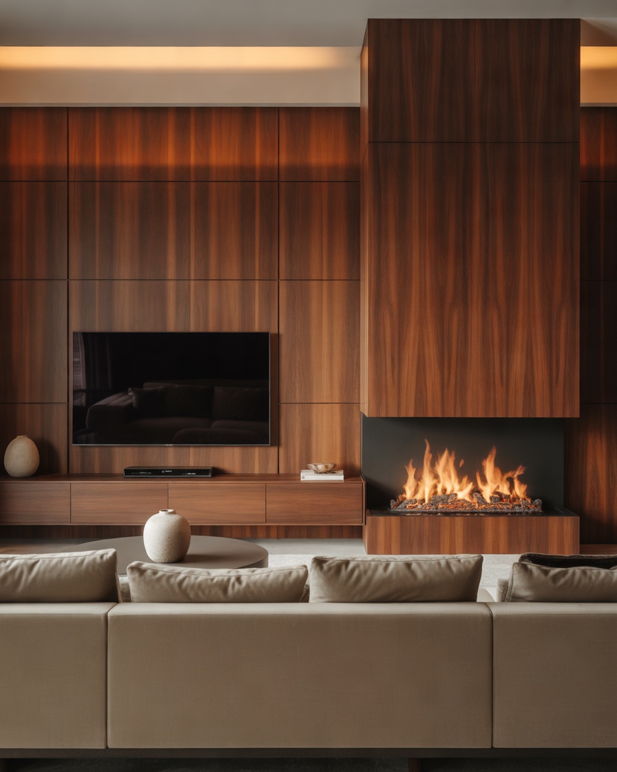 Three-Sided-Fireplace-with-a-Built-In-Media-Wall
