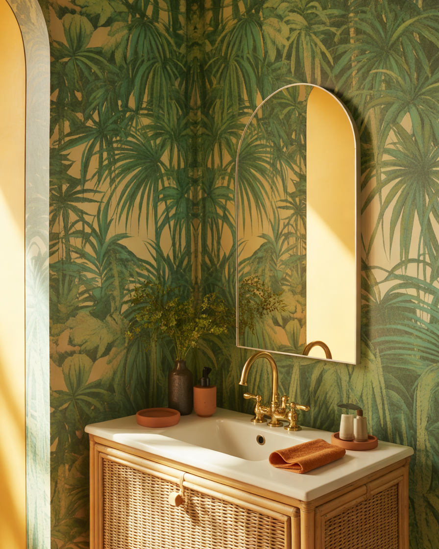 Tropical-Palm-Green-Bathroom-Wallpaper