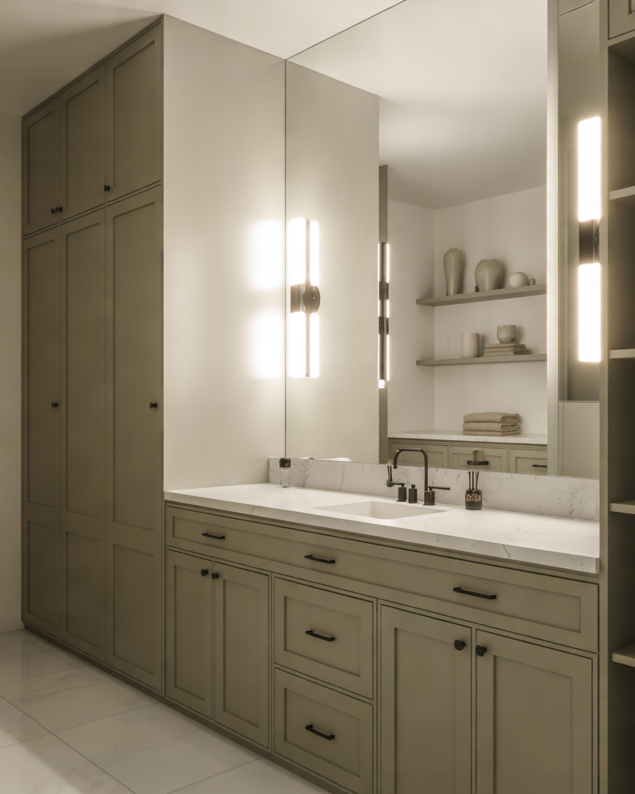 Two-Tone-Green-and-White-Bathroom-Cabinets-for-a-Balanced-Design