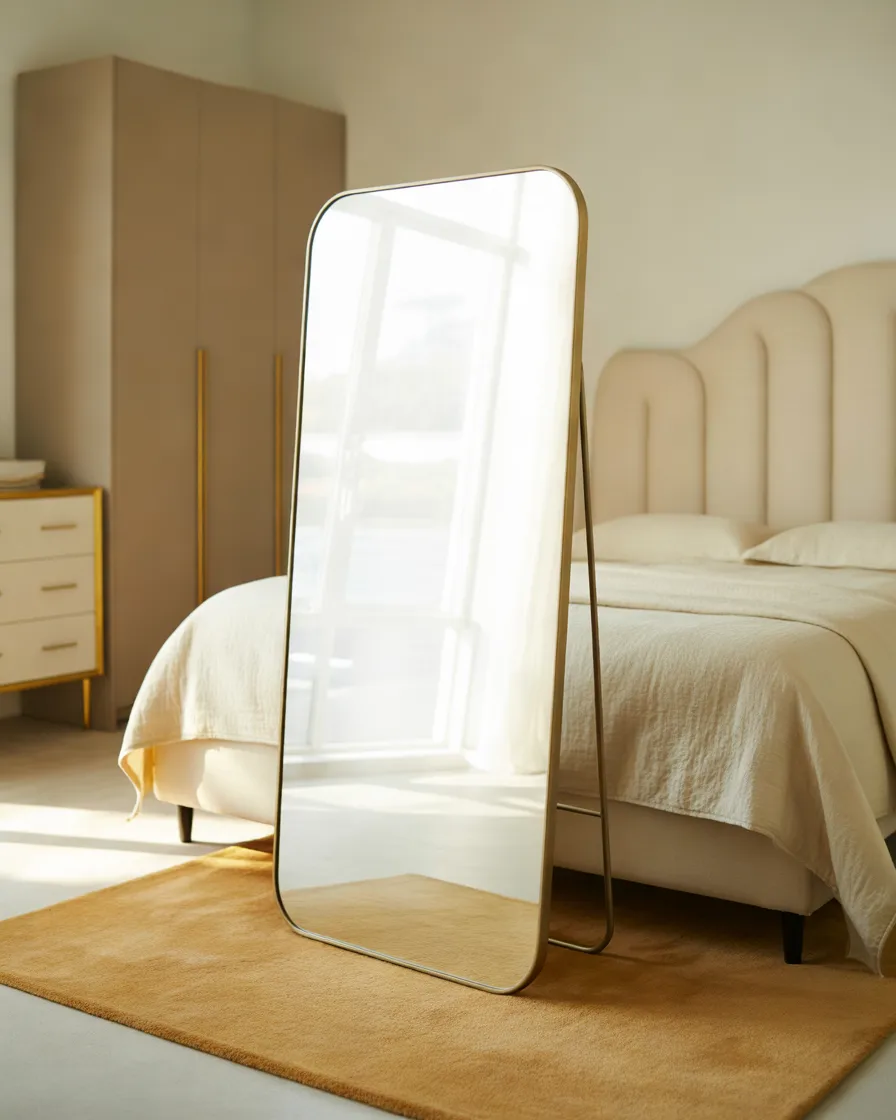 Use-a-Large-Gold-Framed-Mirror-to-Brighten-the-Room