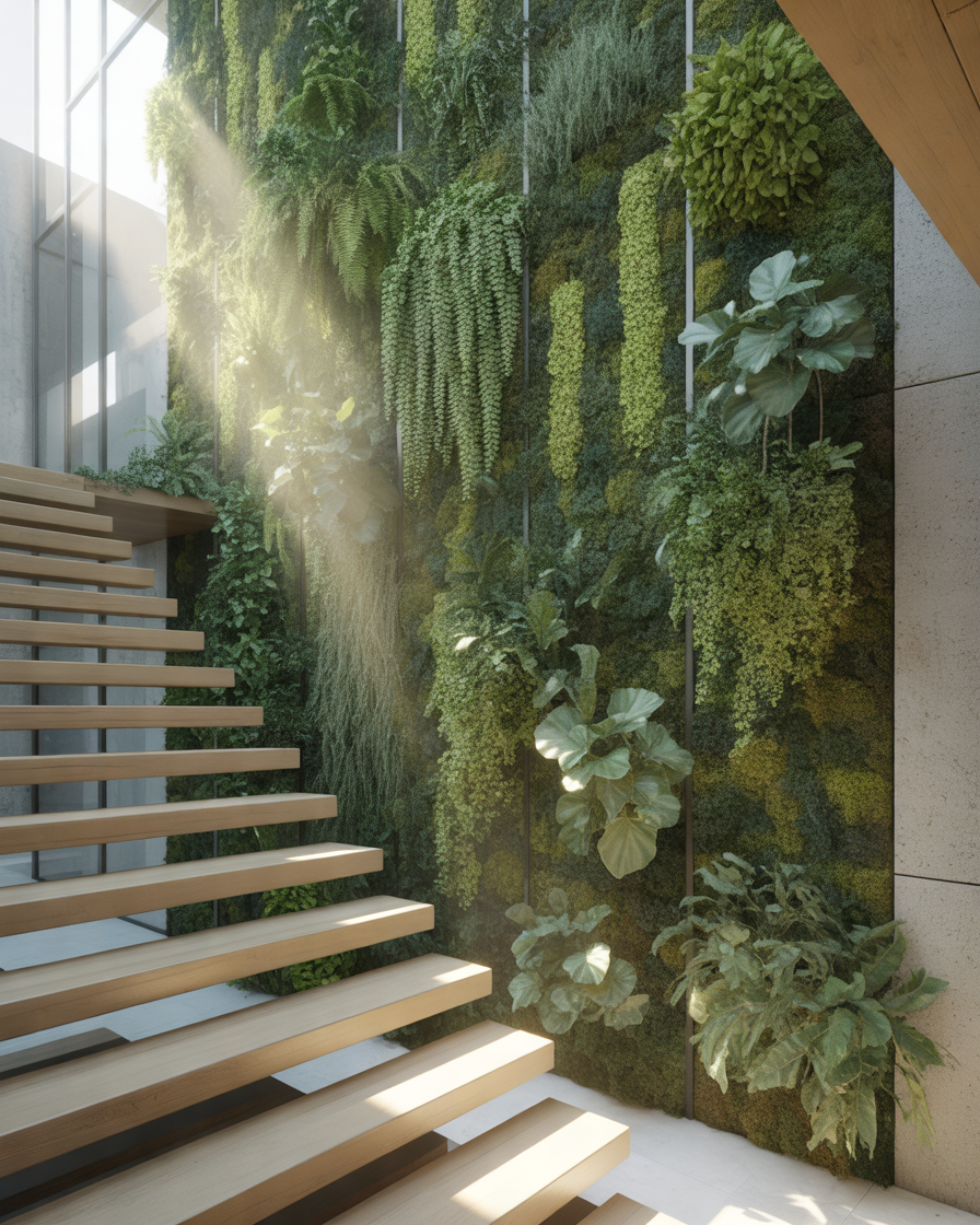 Vertical-Garden-Wall-Design-Along-the-Staircase
