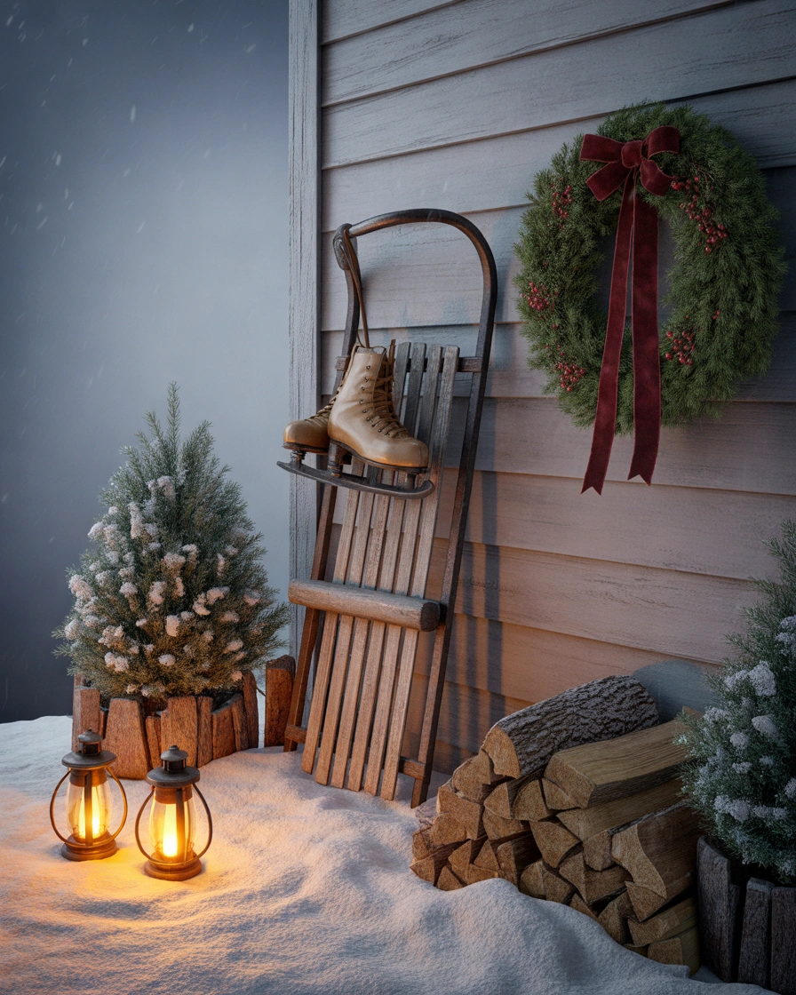 Vintage Christmas Sled Front Porch Display